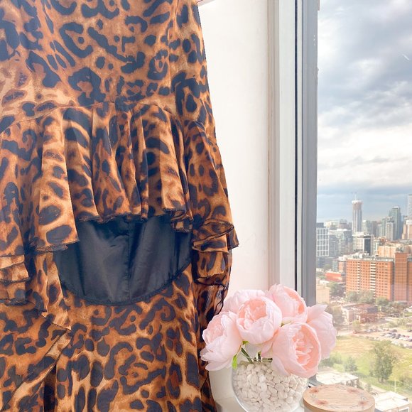 Hottie Couture Women's Brown & Black Sleeveless Leopard Print V-Neck Midi Dress - Picture 3 of 7